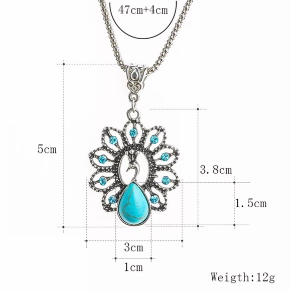 Turquoise Silver Peacock Necklace - Picture 8 of 8